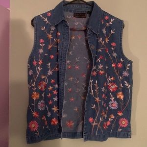 Floral embroidered jean vest